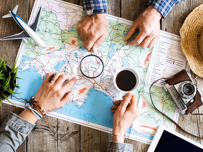 Travel planning concept on map