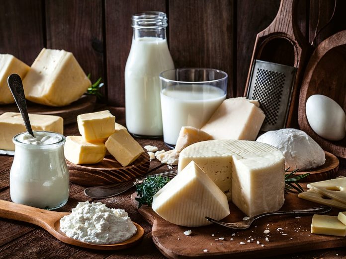 Dairy products shot on rustic wooden table